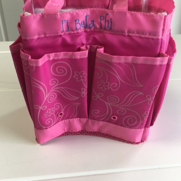 Pink Gardening Tote with Pi Beta Phi blue letters - Picture 3 of 6